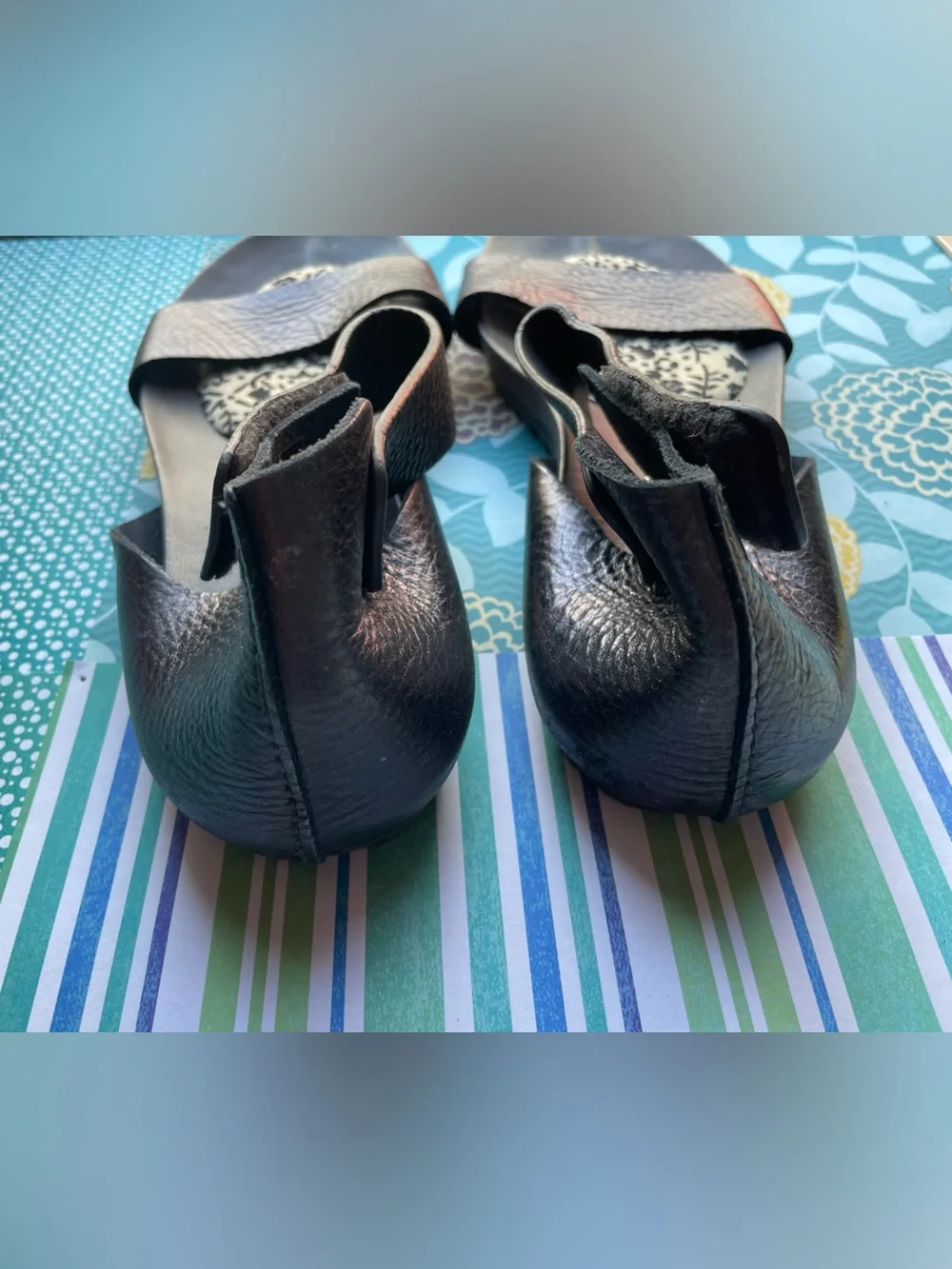 Pedro Garcia Black Leather Open-Toe Sandals with Printed Insole
